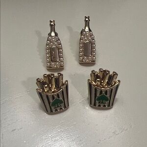 Set of 2 Kate spade studs- champagne bottle and fries